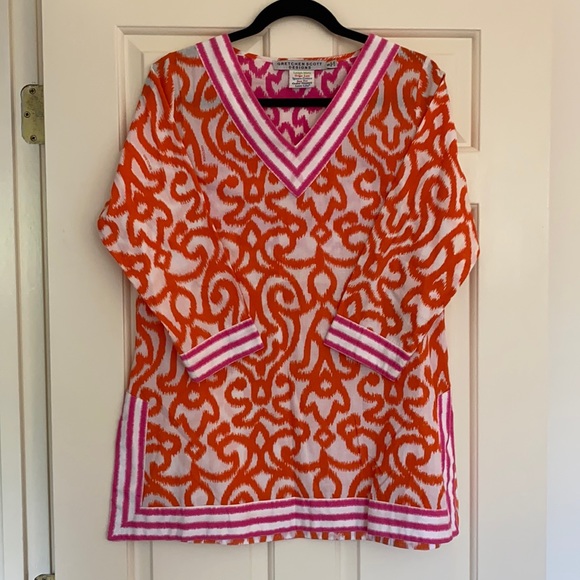 Gretchen Scott Designs pink orange cotton tunic - Picture 1 of 6